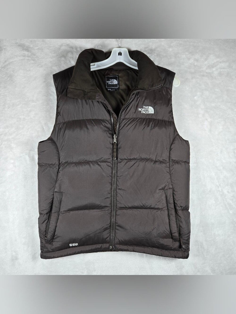 The North Face 550 Down Puffer Vest Mens Size Small Full Zip Brown Outdoor